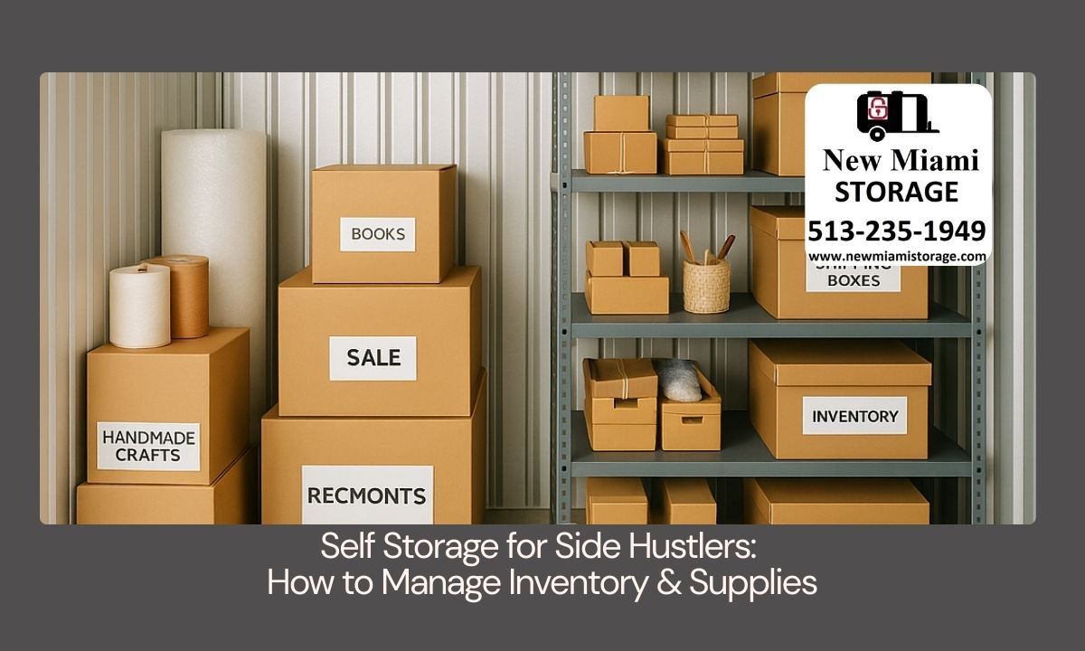 Self storage unit helping side hustle businesses organize inventory and supplies