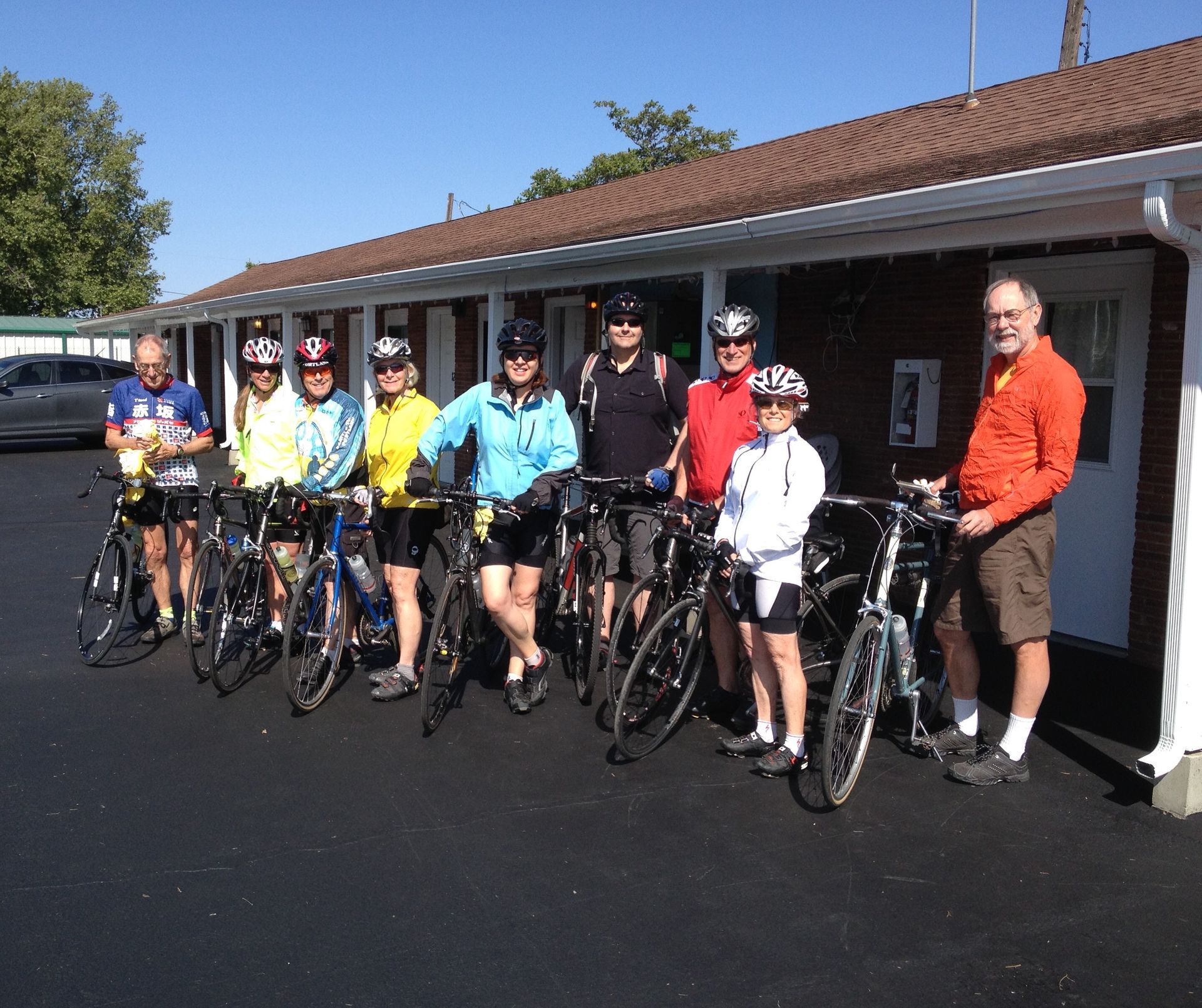 Bicycle tour group at the motel