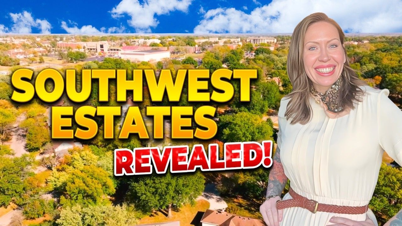 A person smiling against an aerial view of a neighborhood with text reading 