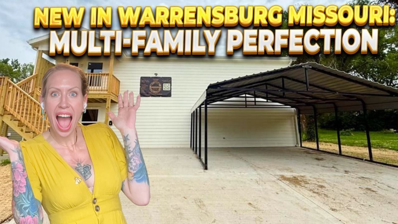 A woman is standing in front of a house with a carport.