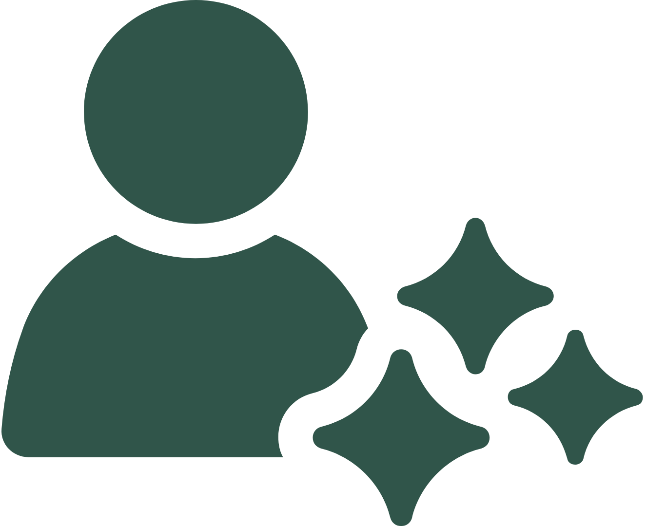 A green icon of a person with three diamonds around him.