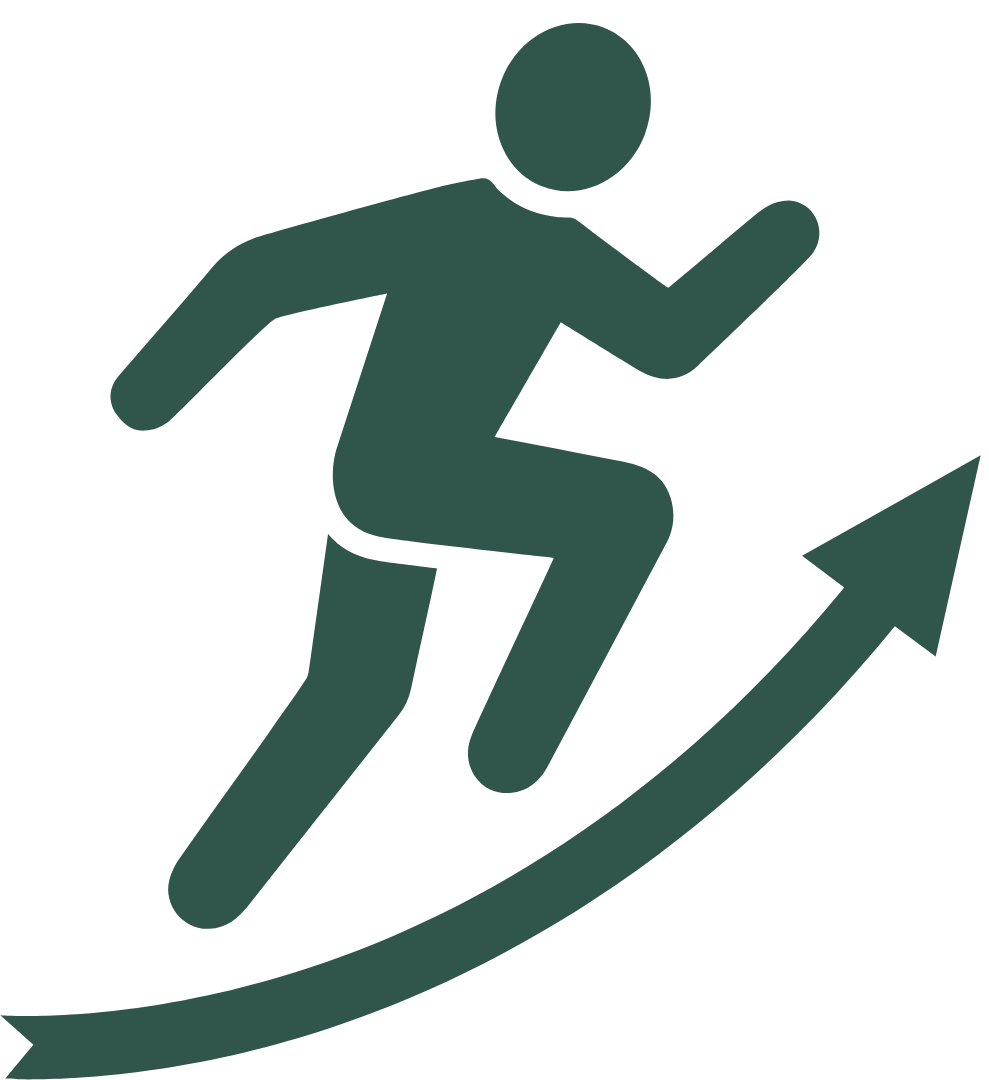 A silhouette of a man running up an arrow.