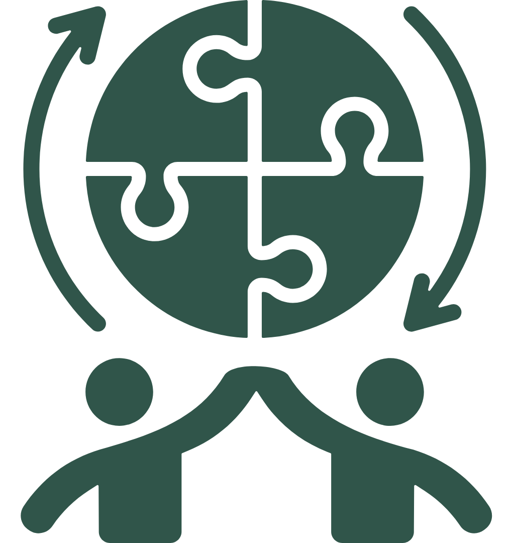 Two people are standing next to each other in front of a puzzle.