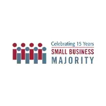 A logo for celebrating 15 years of small business majority.