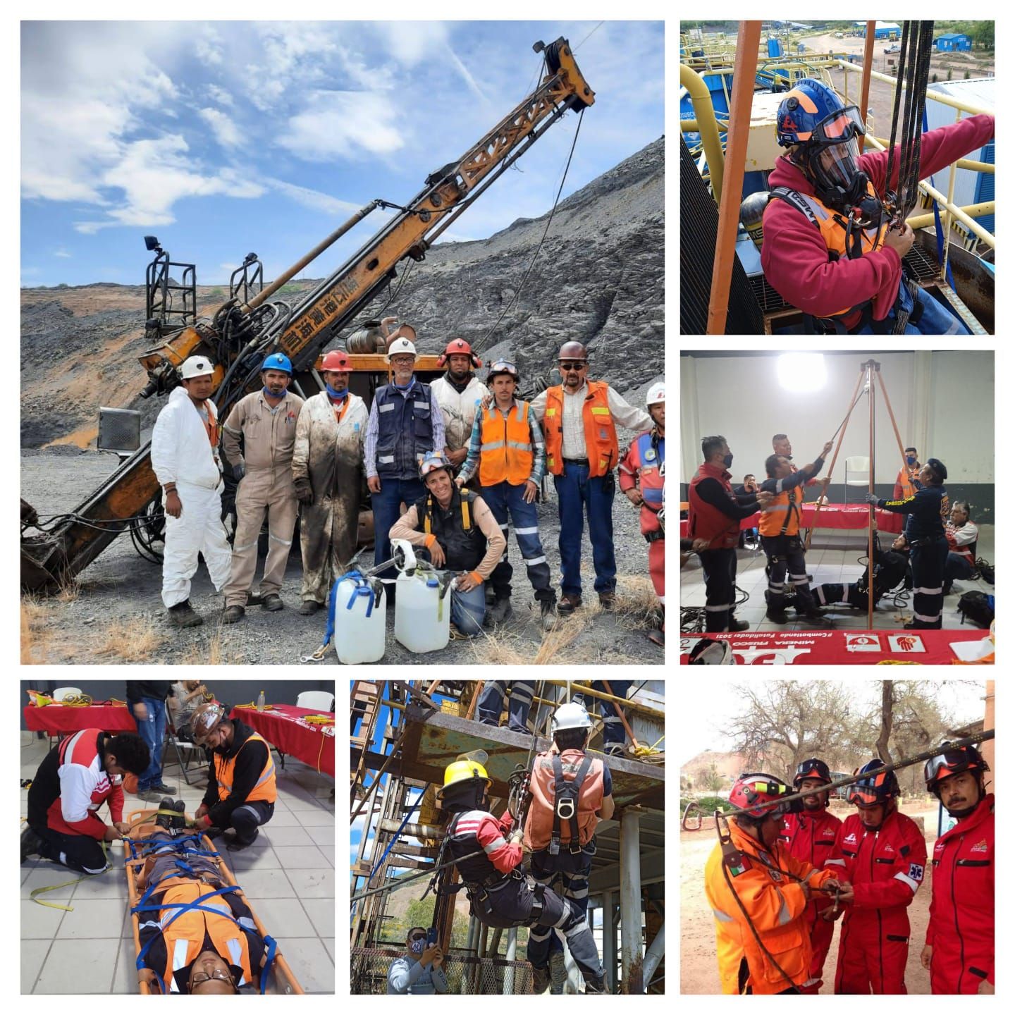 Un collage de fotografías de trabajadores en una mina.