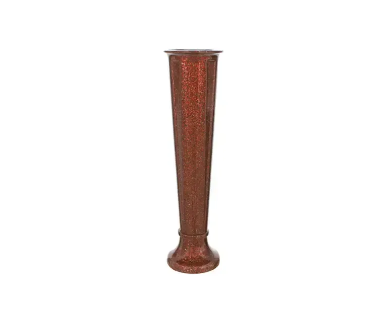 Tall, copper-colored vase with a flared opening and base, isolated on white.