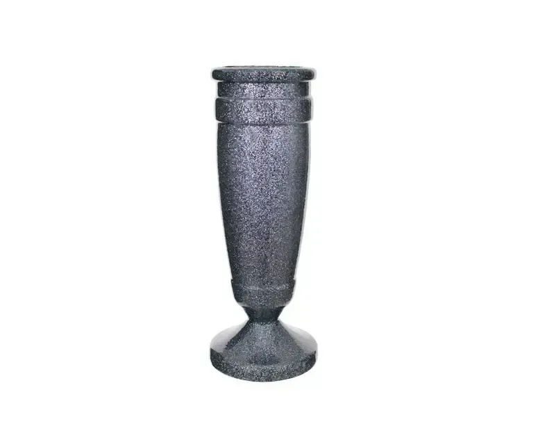 Gray granite vase with a flared base and rim, standing upright.