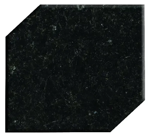 Black granite tile with diagonal cut corners.