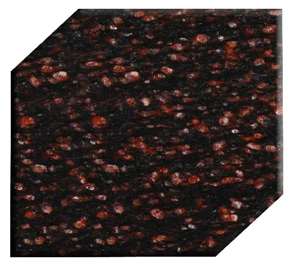 Dark speckled granite with red and white spots.