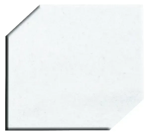 White, octagonal tile with a diagonal corner cut off, set against a shadow.