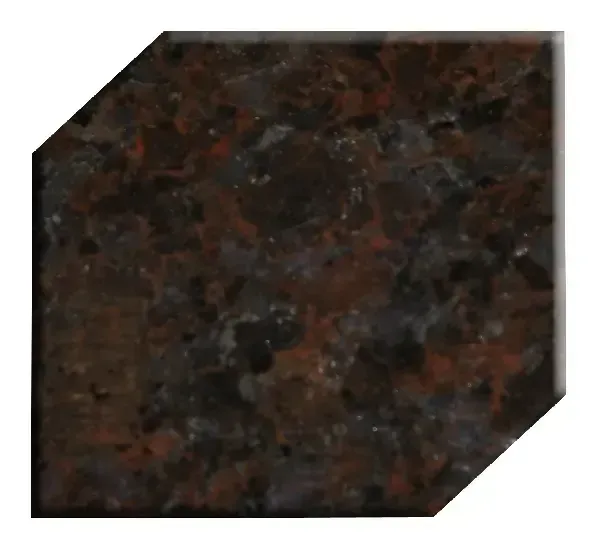 Dark brown granite countertop with irregular red and black specks.