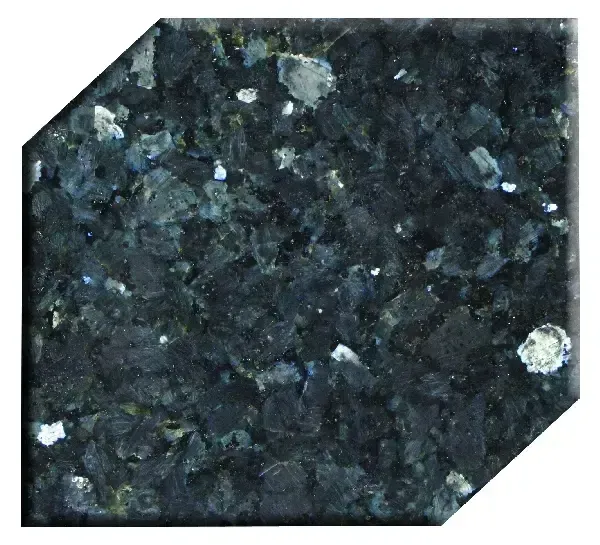 Dark blue granite tile with white and gray speckles.