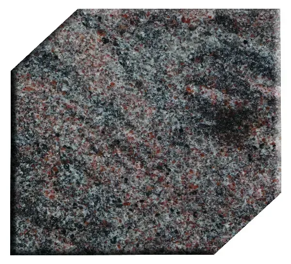 Red, gray, and black granite tile with a beveled edge.