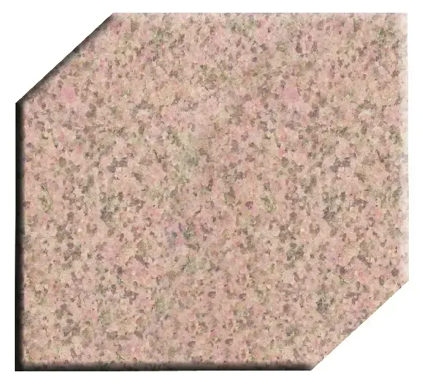 Pink and gray granite tile with angled edges.