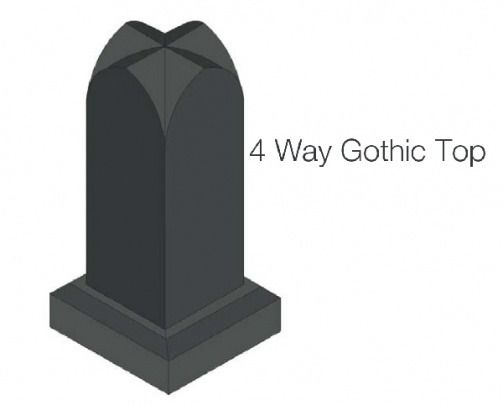Isometric view of a dark gray 4-way gothic top stone pillar with a stepped base.