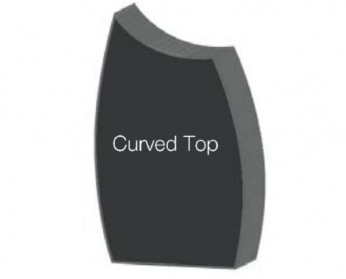 Gray, teardrop-shaped headstone with curved top, labeled 