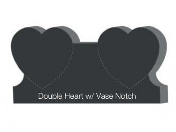 Dark gray double heart-shaped headstone with a vase notch at the base.