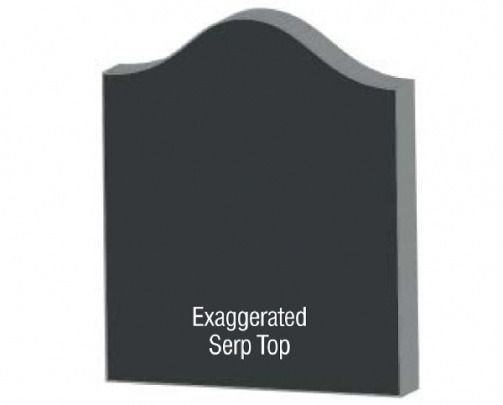 Black tombstone with exaggerated serpentine top; white text reads “Exaggerated Serp Top.