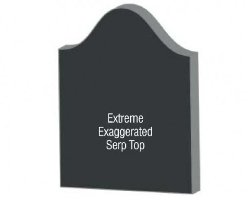 Black tombstone with extreme exaggerated serpentine top.