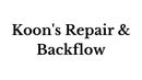 A black and white logo for koon 's repair and backflow.
