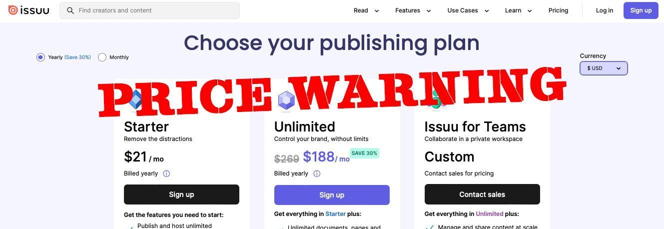 Issuu price hike of 450% for users