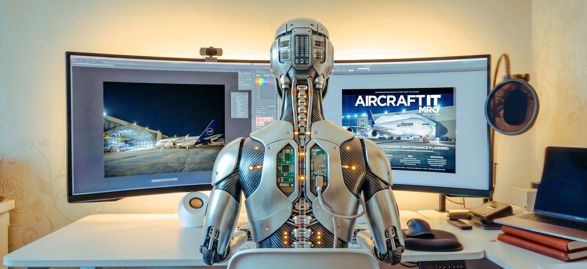The Synthesizer at the desk: An AI robot attempting to handle the intricate, technical layouts