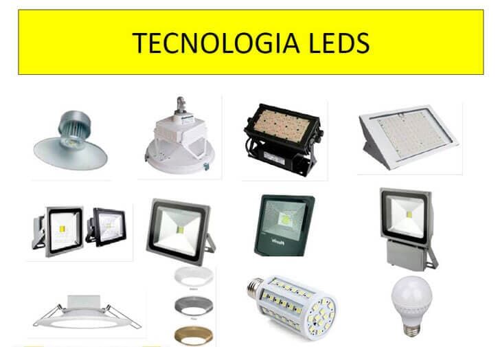 Un montón de diferentes tipos de luces LED sobre un fondo blanco.