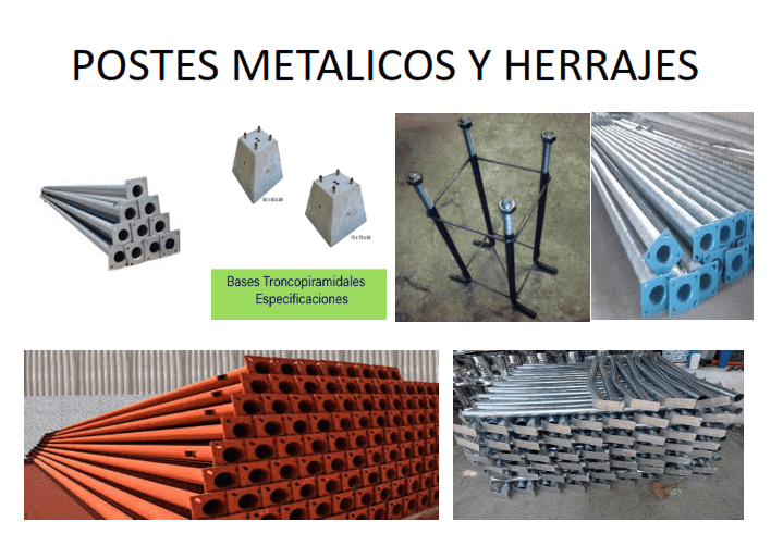 A collage of pictures of posts metalicos y herrajes