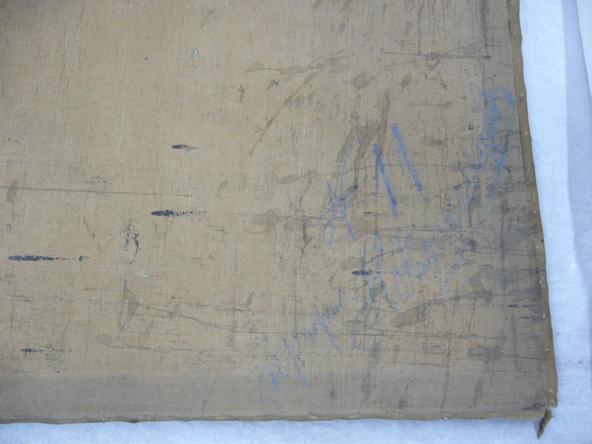 Inscription on canvas before transparent lining