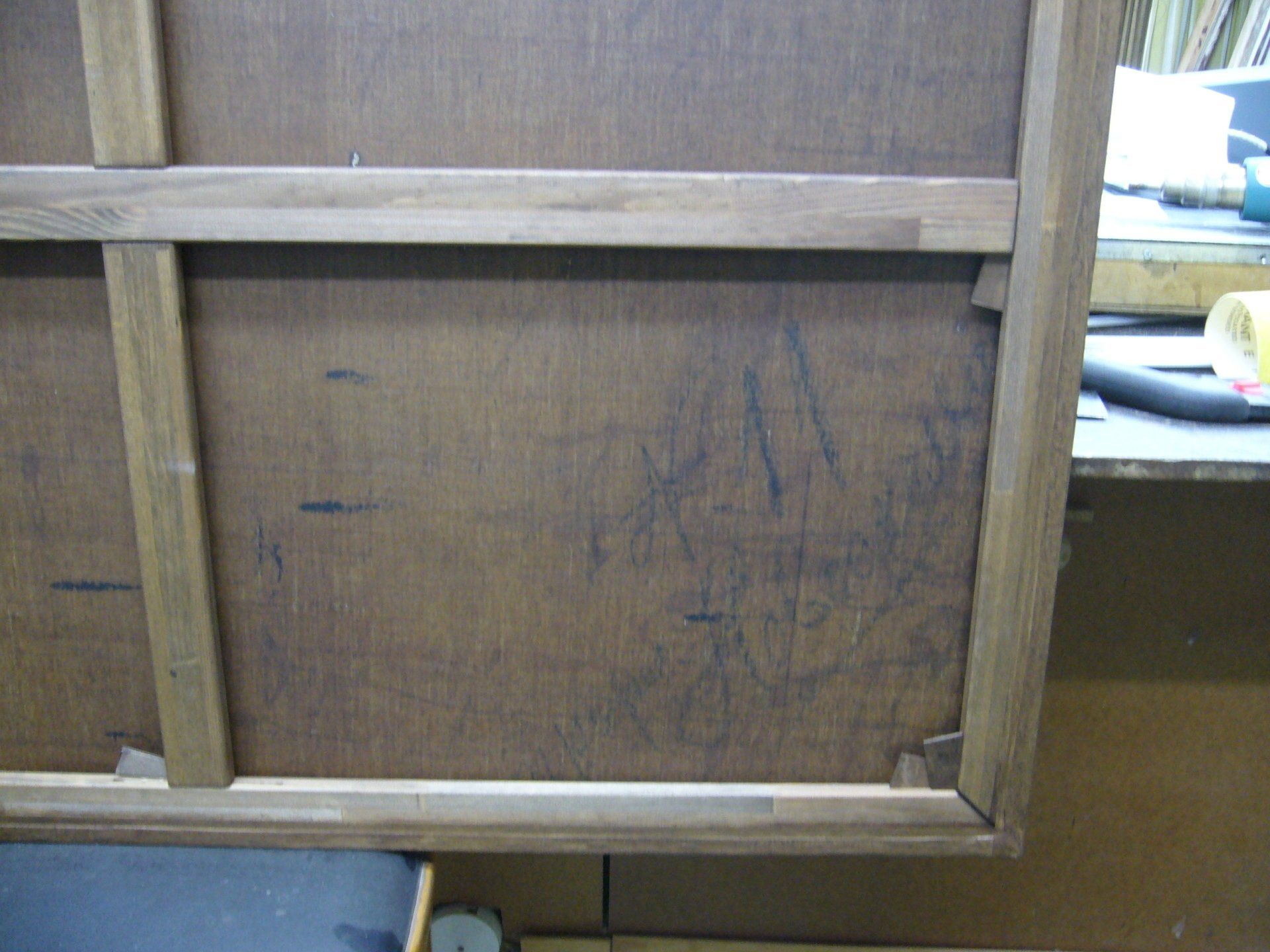 Inscription on canvas after transparent lining