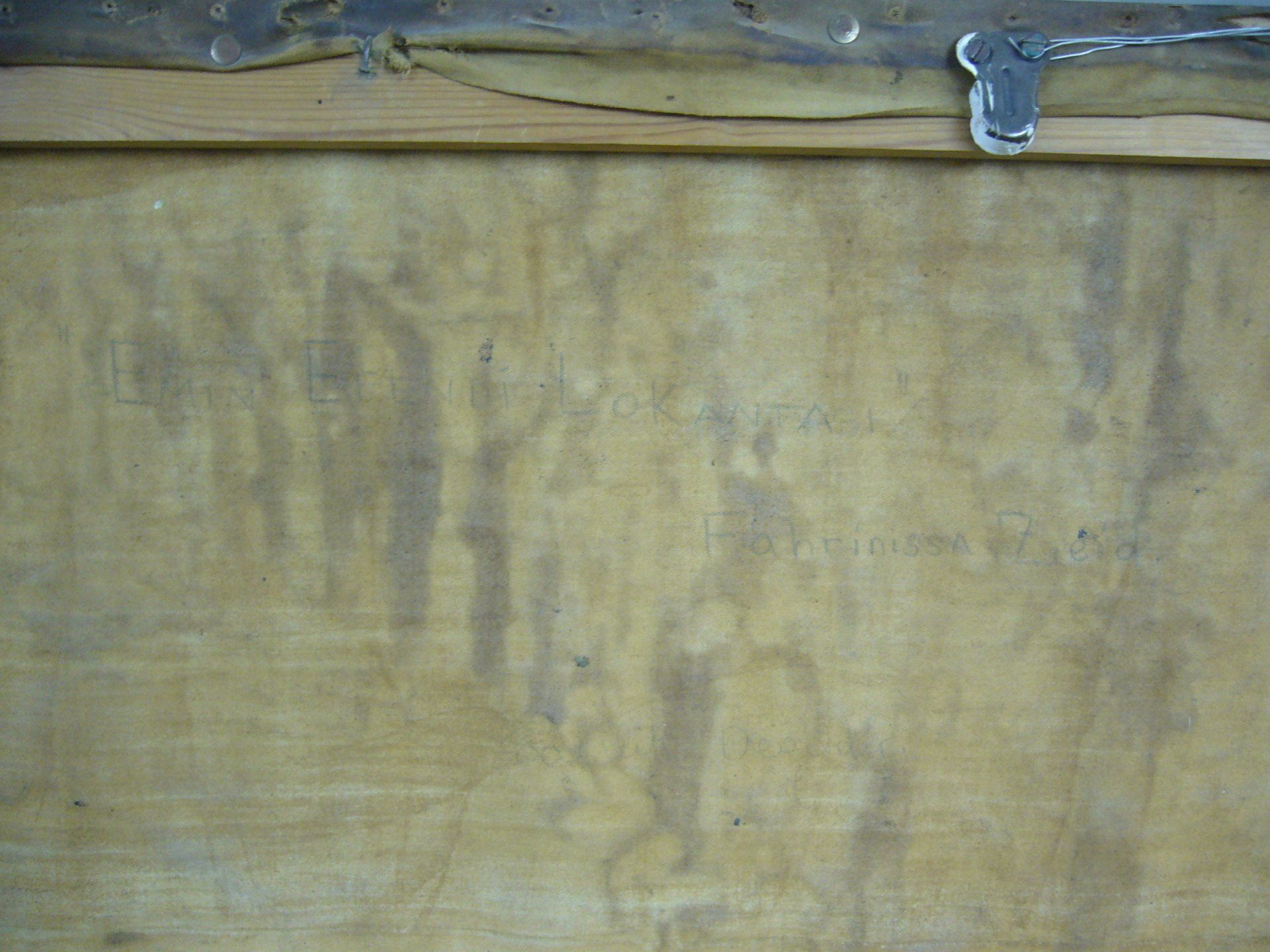 Faint pencil inscription on back of canvas before transparent lining