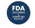 A blue circle with the words `` fda registered and inspected facility '' on it.