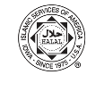 The logo for the islamic services of america is black and white.