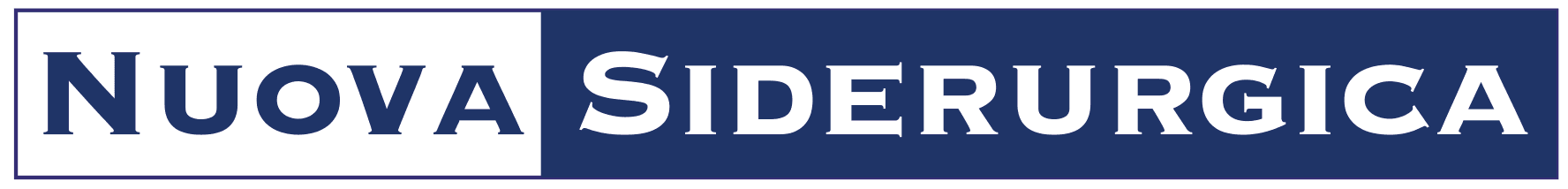 Logo Nuova Siderurgica su sfondo bianco e blu scuro.