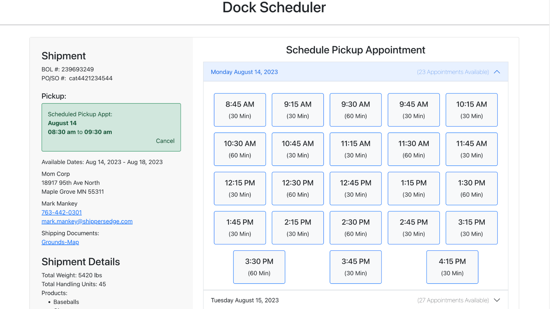 ShippersEdge Dock Scheduler screenshot.