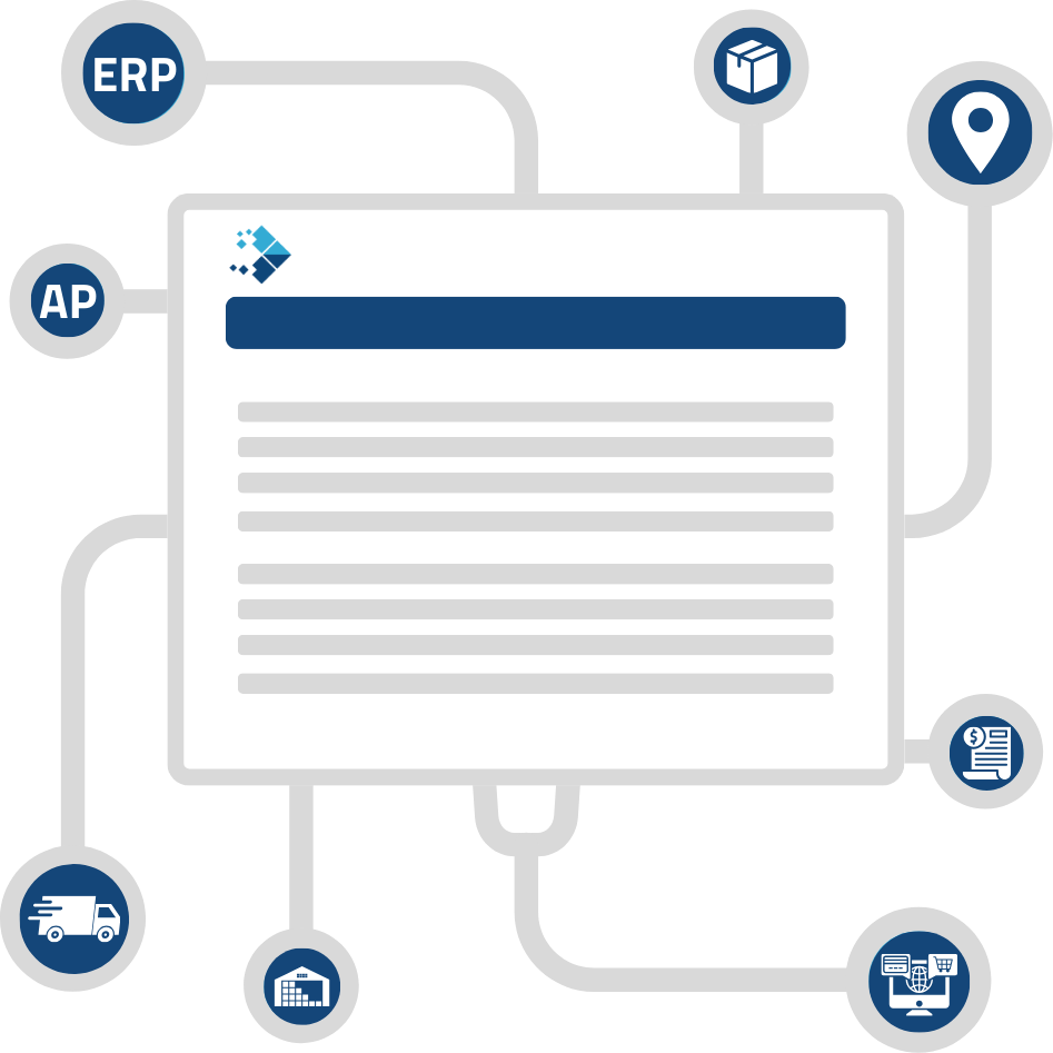 An illustration of a computer screen with various icons around it.