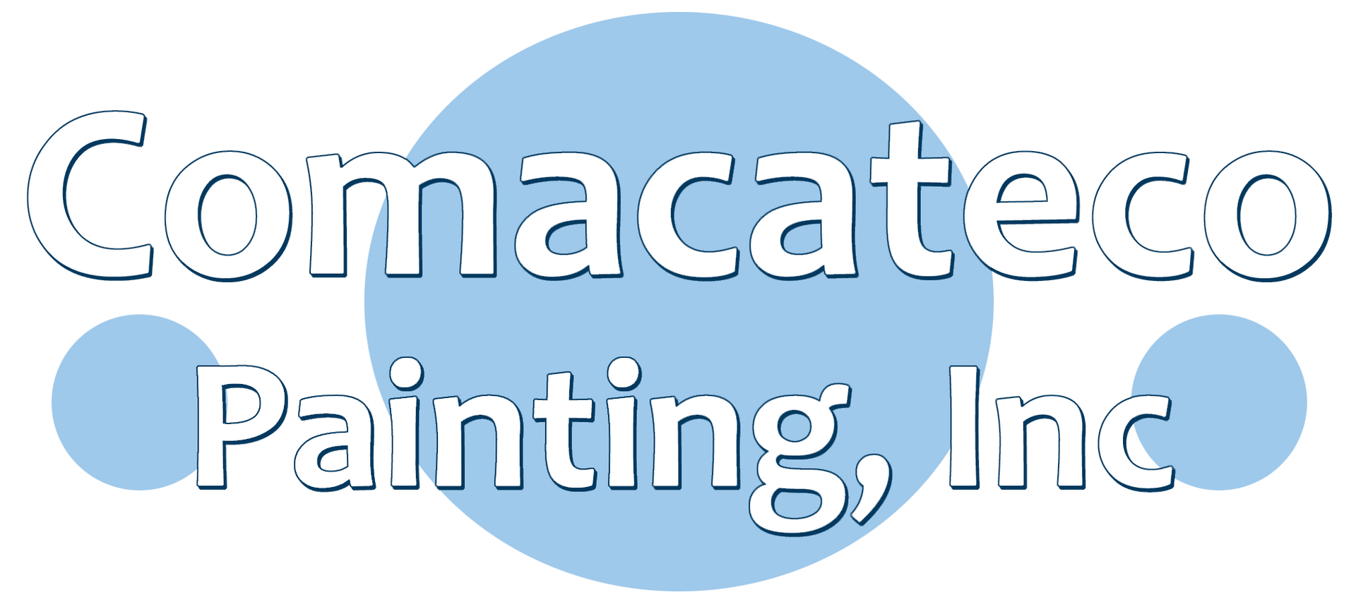 Comacateco Painting, Inc. logo with blue circles and white outlined text