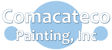 Comacateco Painting, Inc. logo with blue circles and white outlined text