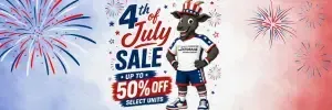 All Purpose Storage ad: a goat racer gives a thumbs-up next to text offering up to 75% off for three months.