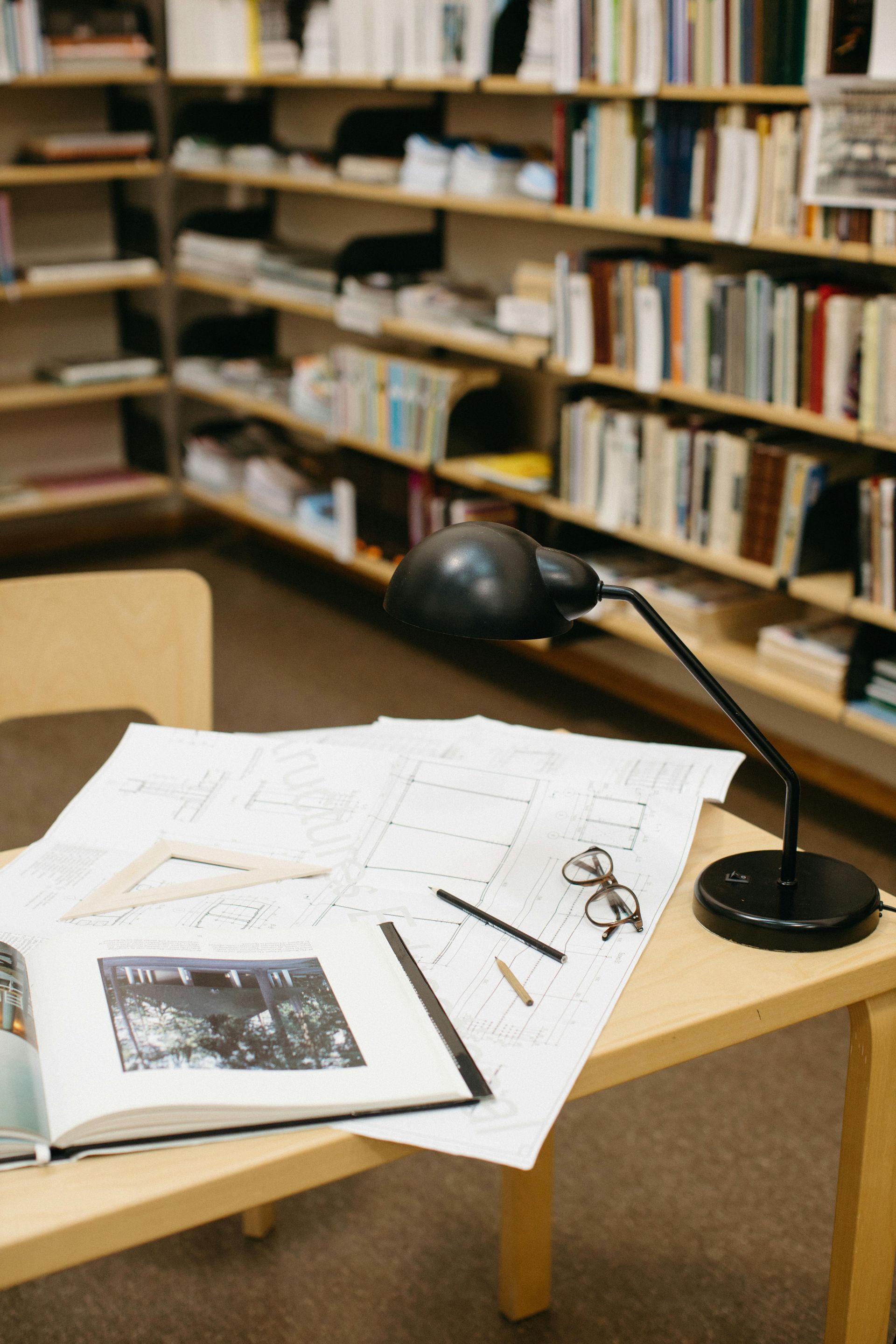 Study materials on library table