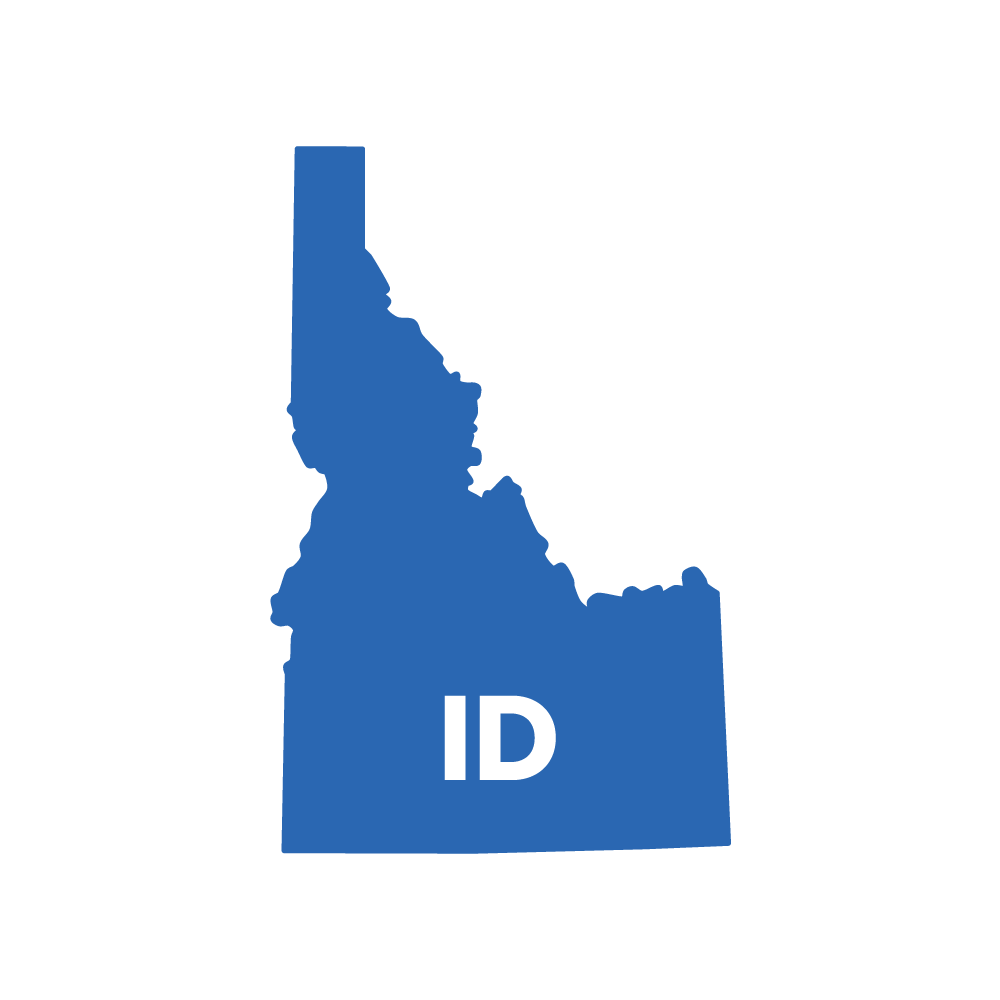 Blue outline of Iowa with the letters