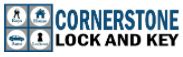 The logo for cornerstone lock and key is shown