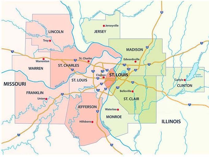 A map of the state of illinois with roads and rivers