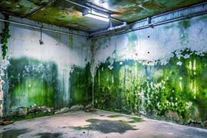 A room with green moss on the walls and ceiling.