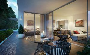 An Artist's Impression of A Balcony with A Table and Chairs — MATV Systems Australia Pty Ltd in Wickham, NSW