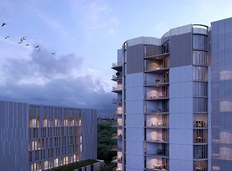 An Artist's Impression of A Tall Building with Birds Flying in The Sky — MATV Systems Australia in Mayfield, NSW