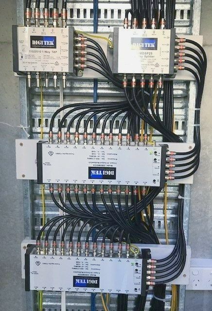 A Wall with A Lot of Wires and Boxes — MATV Systems Australia Pty Ltd in Wickham, NSW