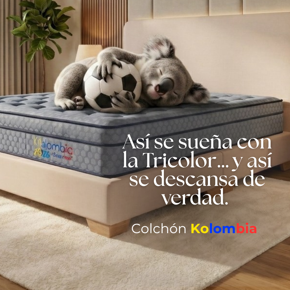 Anuncio promocional de un conjunto de colchón blanco con texto rosa y oferta de “46% de descuento”.