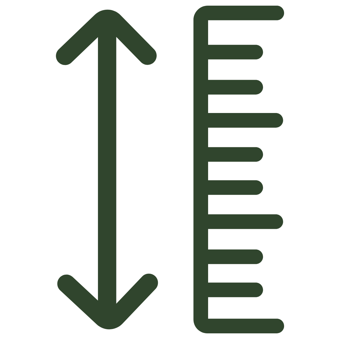 Flecha que apunta hacia arriba y hacia abajo junto a una regla, indicando la medida.