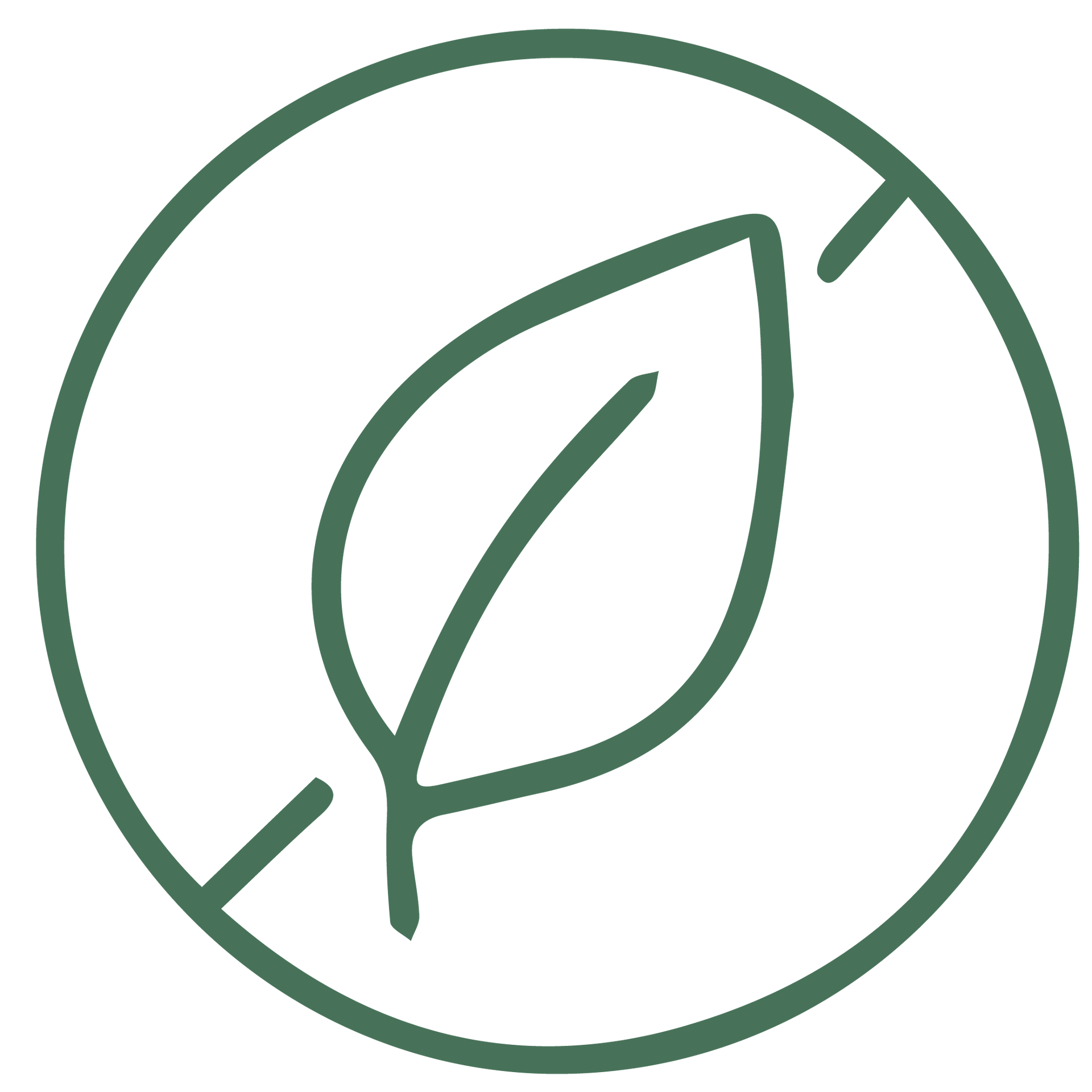 Hoja verde dentro de un círculo con una línea diagonal que la atraviesa, lo que indica 